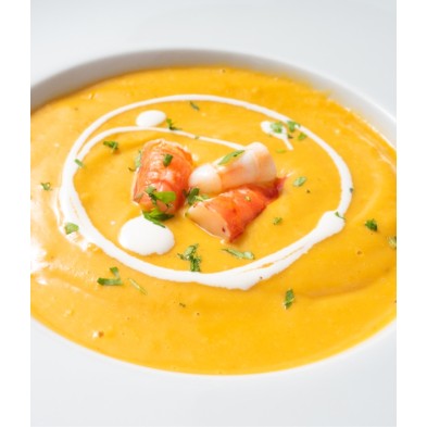 Crema de mariscos con carabineros
