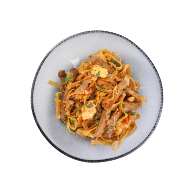 Wok de ternera con fideos de arroz receta casera - Qchara