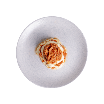 Milhojas de Pulled pork con crema de patatas
