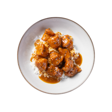 Pavo a la naranja al estilo chino con arroz