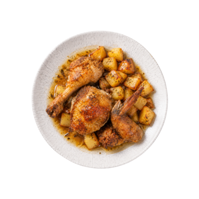 Pollo asado con patatas al horno