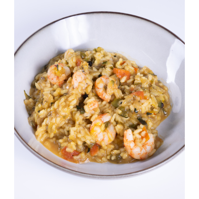 Arroz meloso de calabacín y gambas