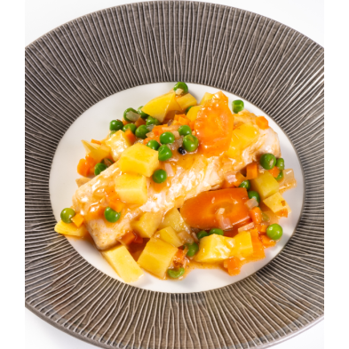 Suprema de merluza a la jardinera