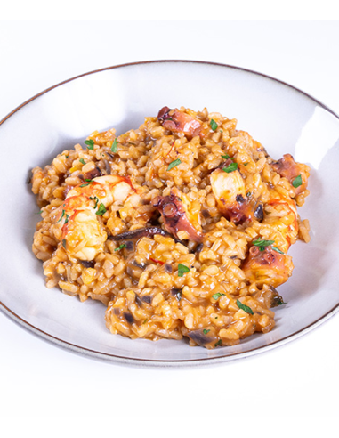 Arroz meloso de pulpo y gambones