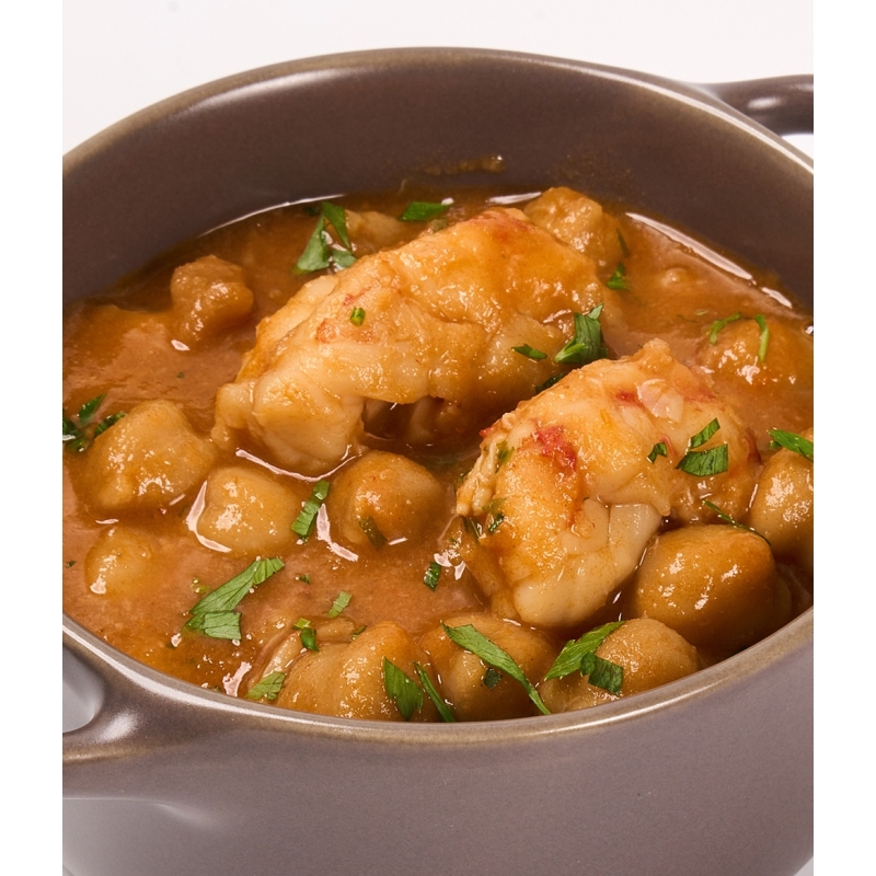 Garbanzos con gambones y manzanilla de Sanlúcar