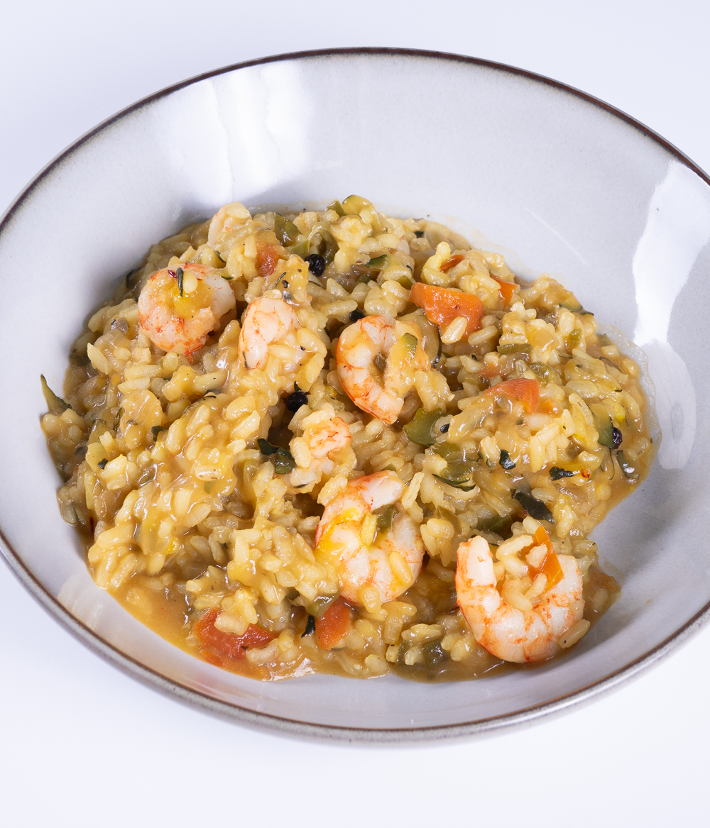 Arroz meloso de calabacín y gambas