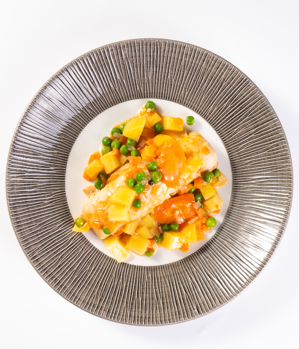 Suprema de merluza a la jardinera